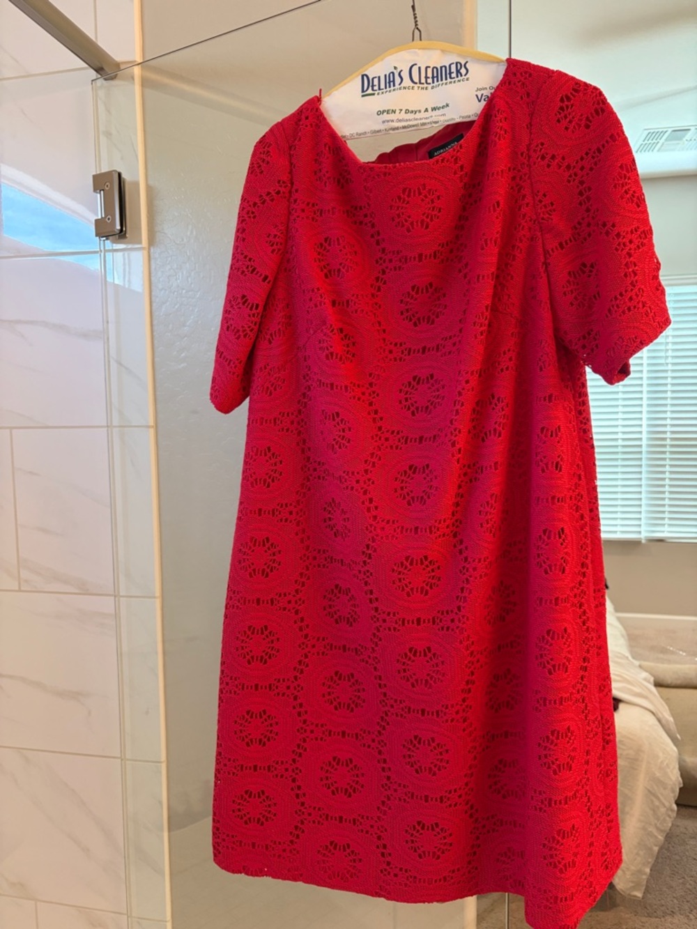Women's Red Crochet Shift Dress Fully Lined - Sz 16W